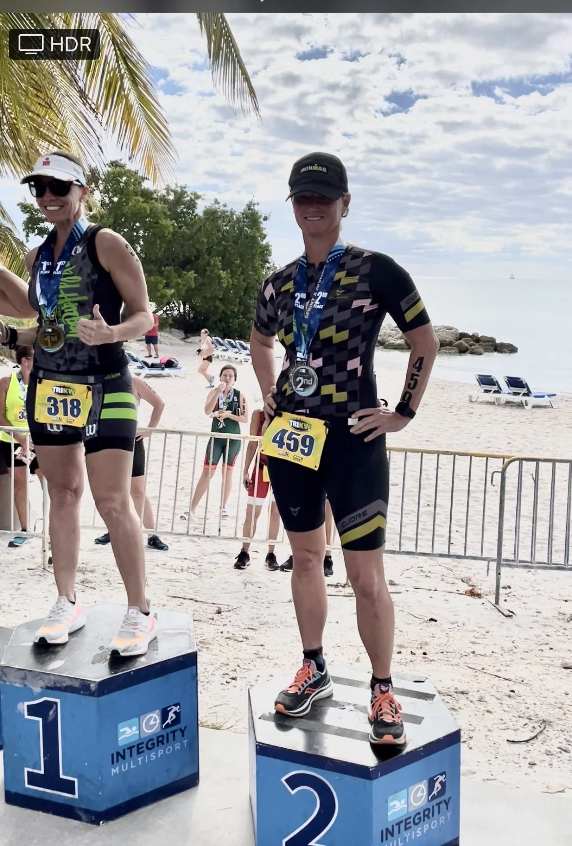 Winners' podium at beach event
