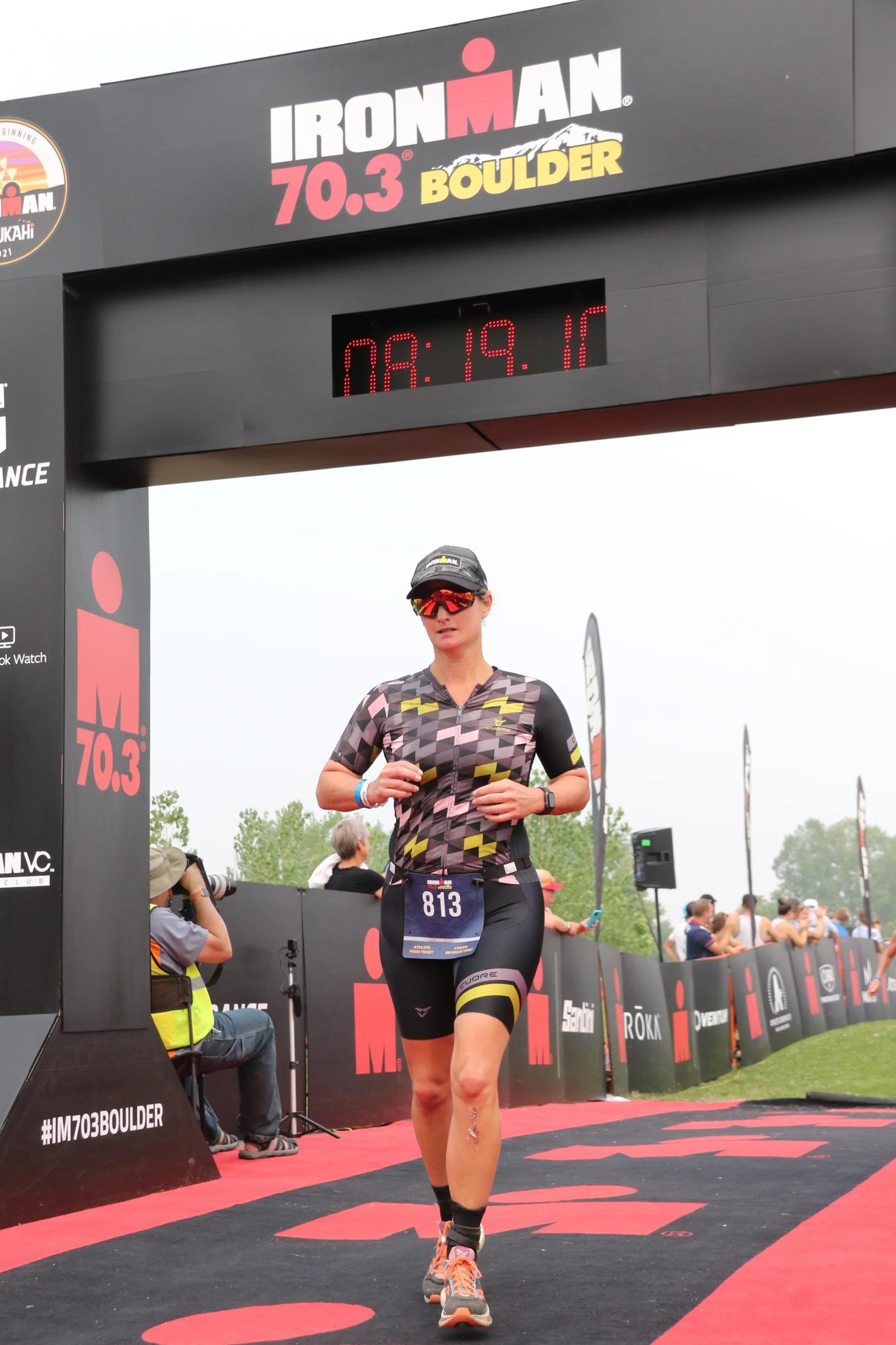 Sundy finishing Ironman 70.3 Boulder
